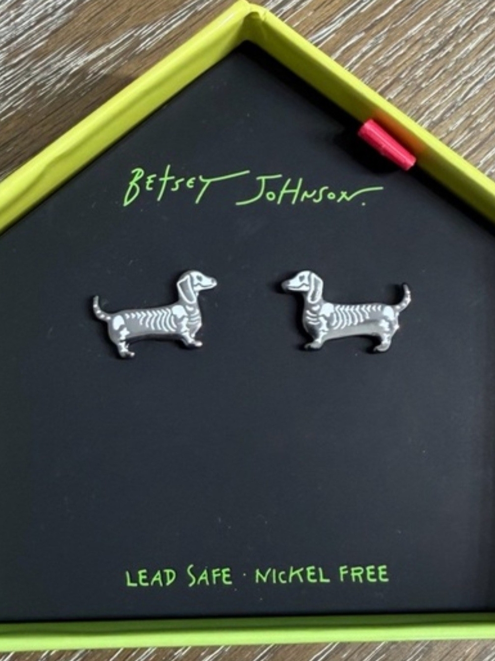 Betsey Johnson Black & Silver Dachshund Skeleton Stud Earrings